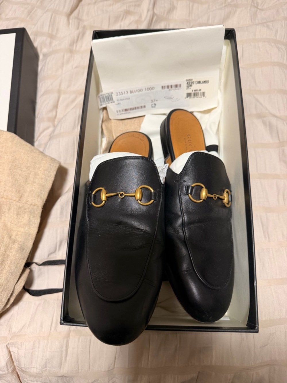 Gucci Black Leather Princeton Mules
